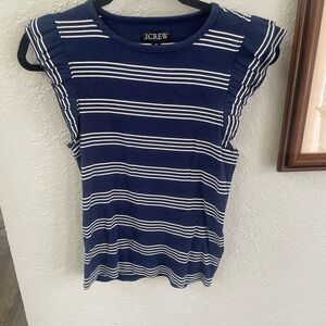 J. Crew Navy and White Ribbed Striped Top